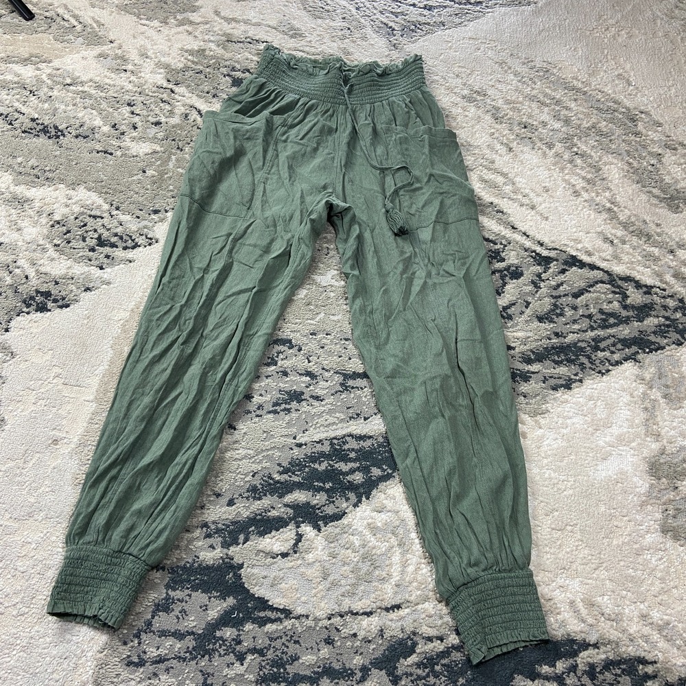 Aerie Harem Pants Womens XS Sage Green Smocked High Waist Drawstring Tapered Leg
